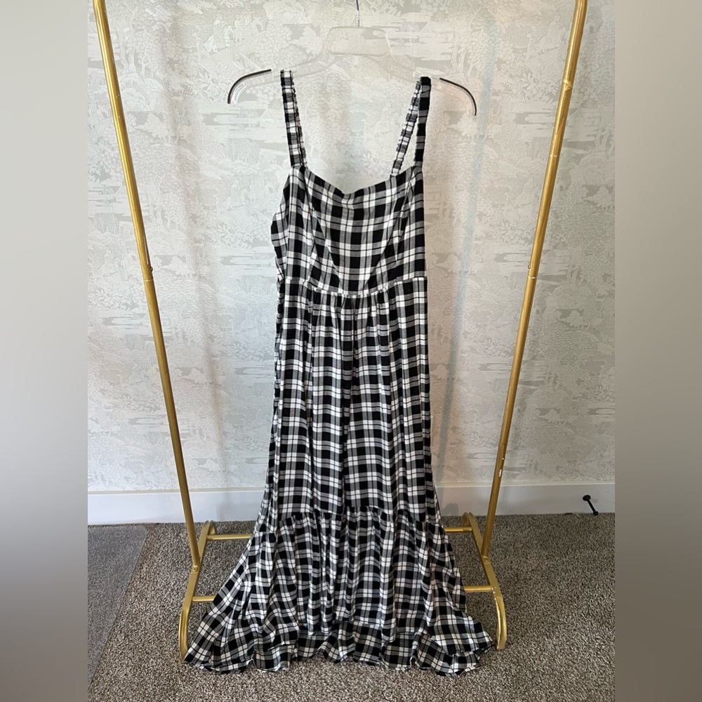 Black plaid maxi ruffle dress. New with tags.